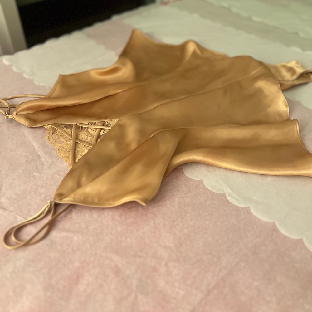 VTG 90s La Senza champagne lingerie Small shortie onesie satin 100% polyester - Picture 15 of 16
